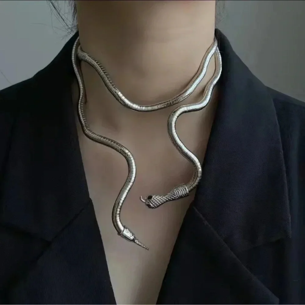 Serpenti Silver Metallic Magic Snake Cool Bendy Multilayer Necklace
